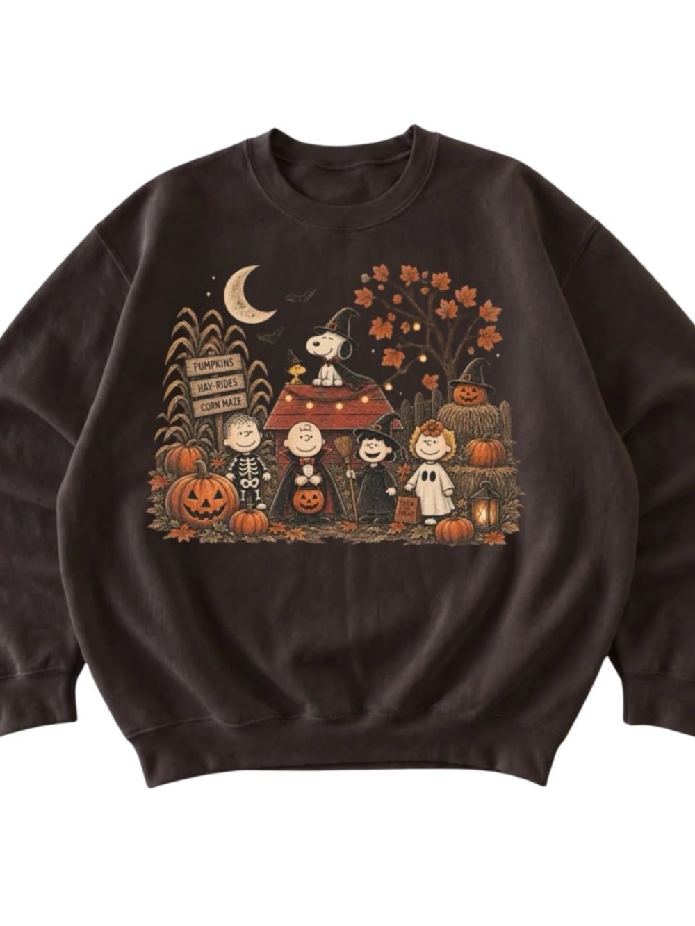 Brown Halloween Peanuts Crewneck Sweatshirt with Orange Accents